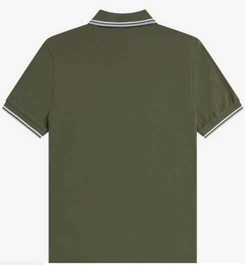 Fred Perry Twin Tripped Polo Laurel Wreath Green /Ecru/ Dusky Blue M3300-Q10