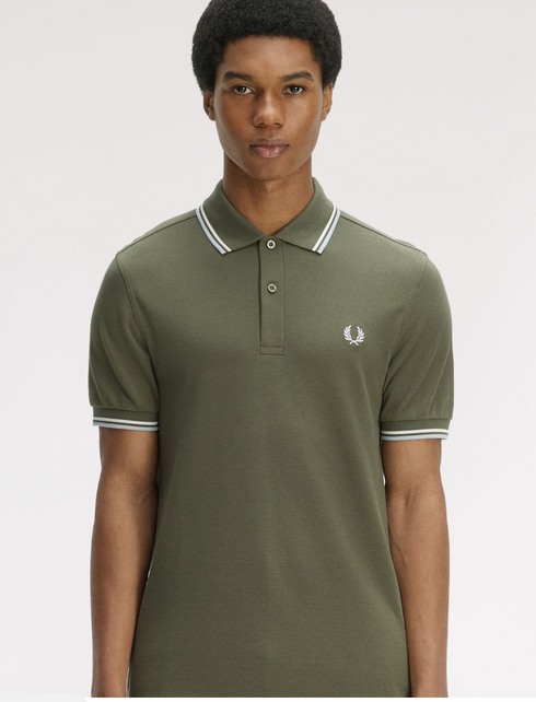 Fred Perry Twin Tripped Polo Laurel Wreath Green /Ecru/ Dusky Blue M3300-Q10