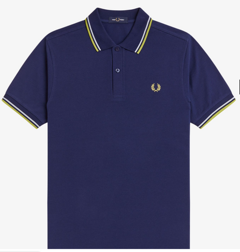 Fred Perry Twin Tripped Polo French Navy/Dusky Blue/ Citron