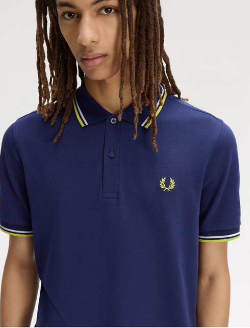 Fred Perry Twin Tripped Polo French Navy/Dusky Blue/ Citron