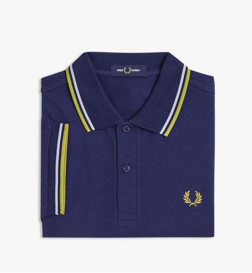 Fred Perry Twin Tripped Polo French Navy/Dusky Blue/ Citron