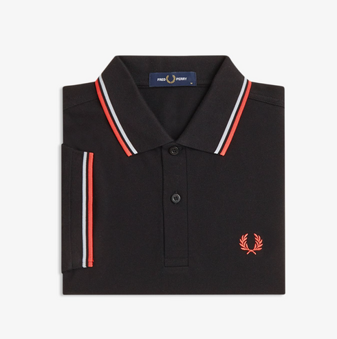 Fred Perry Twin Tripped Polo Black / Dusky Blue/ Strawberry Cream M3600-R54