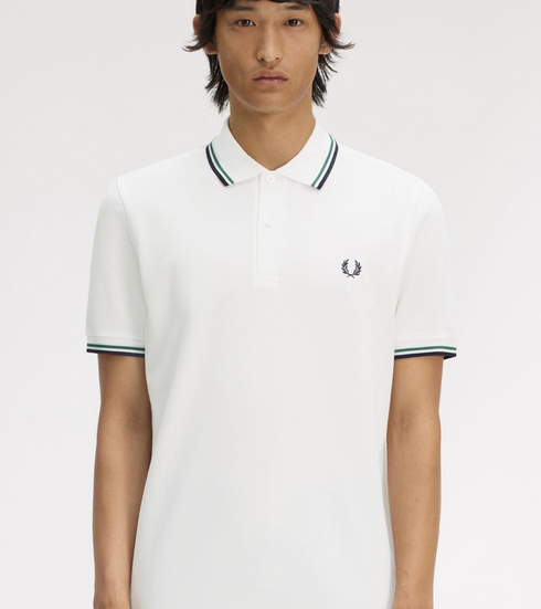 Fred Perry Twin Tripped Polo Snow White/ Sport Green / Navy M3600-P30