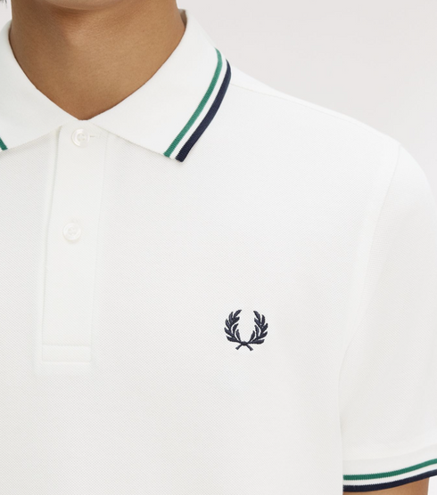 Fred Perry Twin Tripped Polo Snow White/ Sport Green / Navy M3600-P30