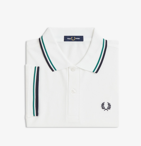 Fred Perry Twin Tripped Polo Snow White/ Sport Green / Navy M3600-P30