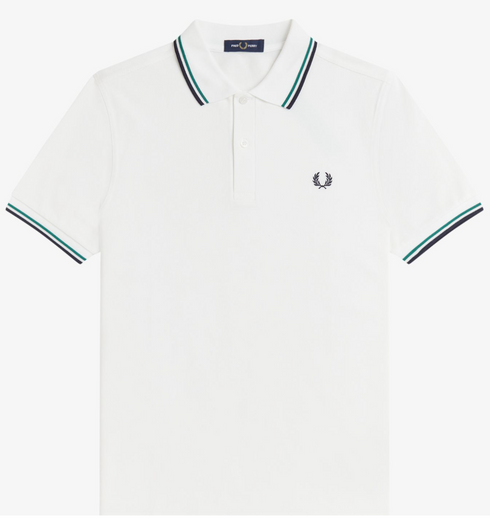 Fred Perry Twin Tripped Polo Snow White/ Sport Green / Navy M3600-P30
