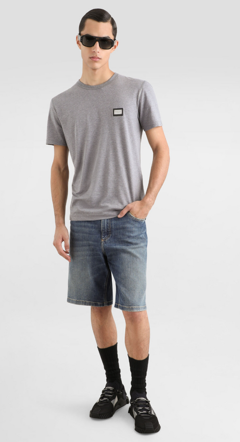 Dolche&Gabanna Cotton T-Shirt with metal branded tag Grey