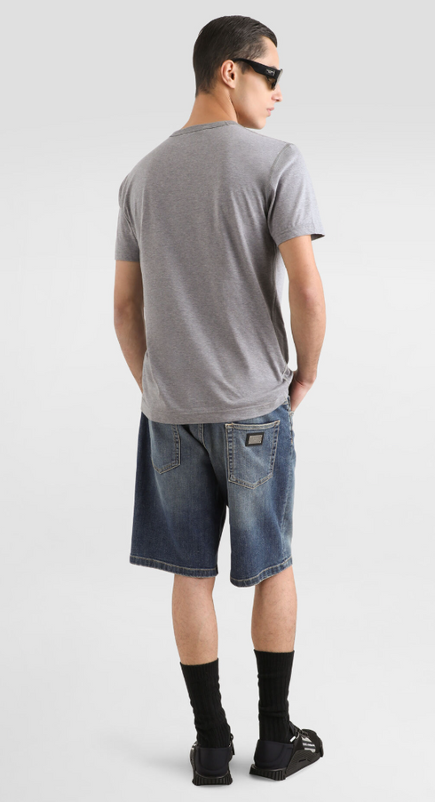 Dolche&Gabanna Cotton T-Shirt with metal branded tag Grey