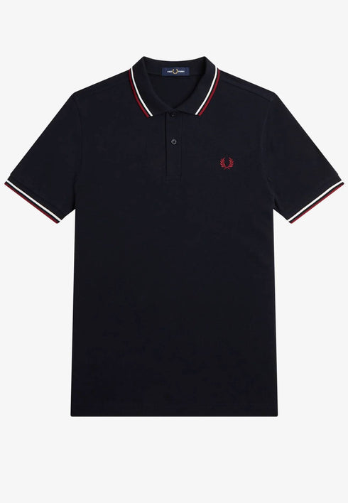 Fred Perry Twin Tripped Polo Navy/Snow White/ Burnt Red M3600-M39