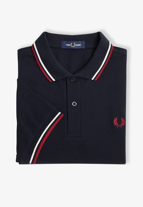 Fred Perry Twin Tripped Polo Navy/Snow White/ Burnt Red M3600-M39