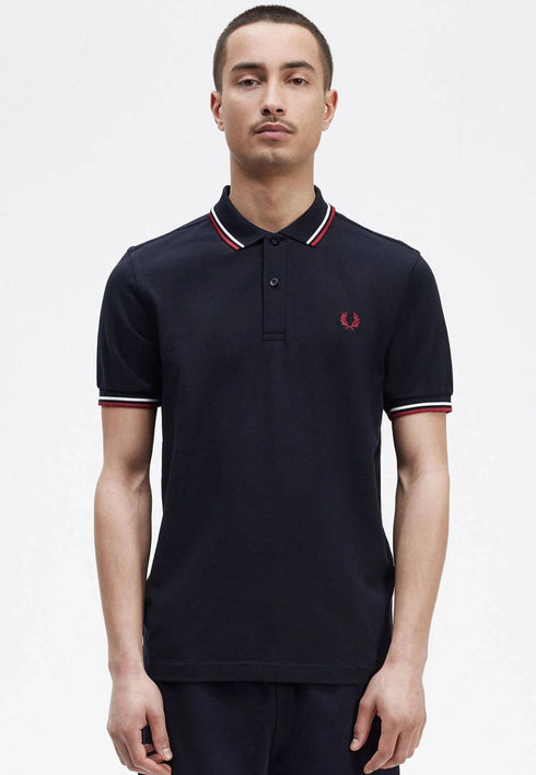 Fred Perry Twin Tripped Polo Navy/Snow White/ Burnt Red M3600-M39